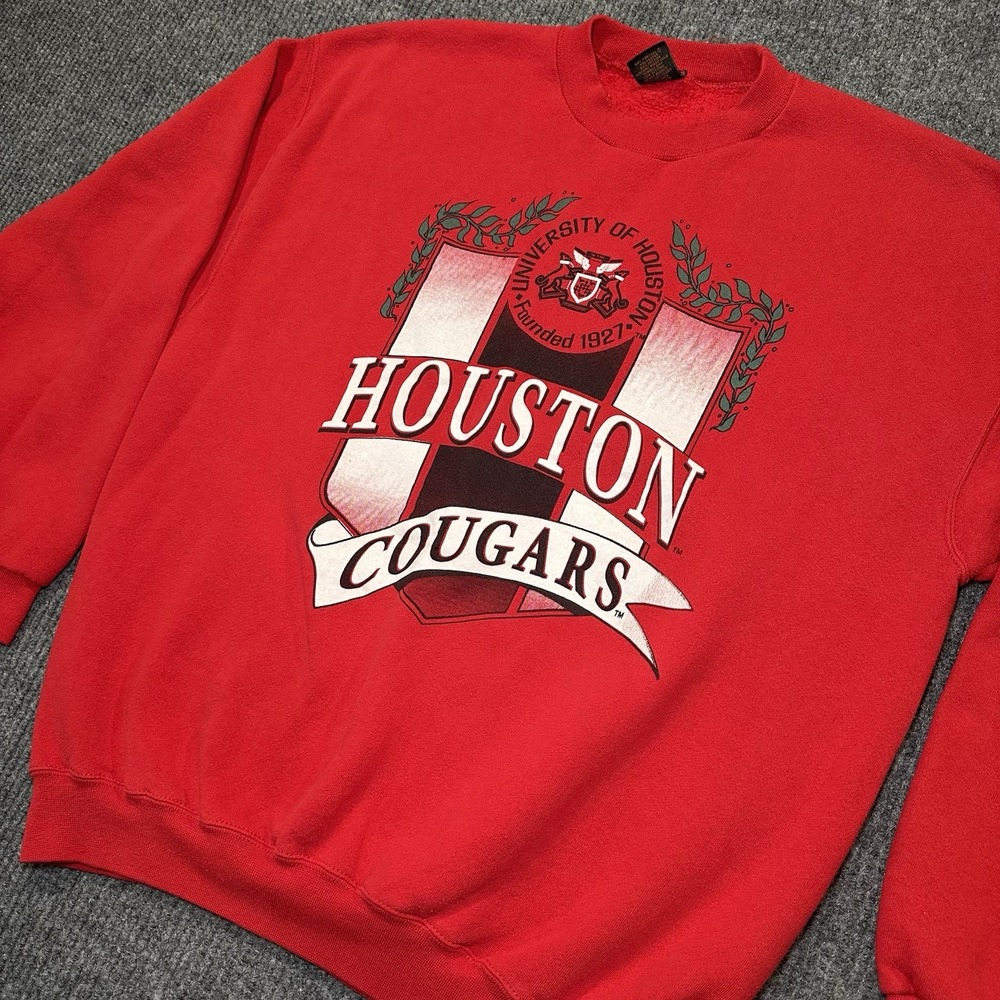 Vintage 90s RARE‎ Houston Cougars Size XL Apparel Red Sweatshirt Collegiate USA